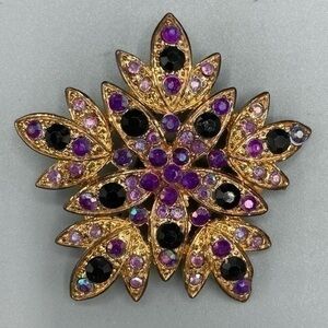 💋 ✨ Vintage VTG multicolored pendant snowflake ❄️ rhinestone brooch